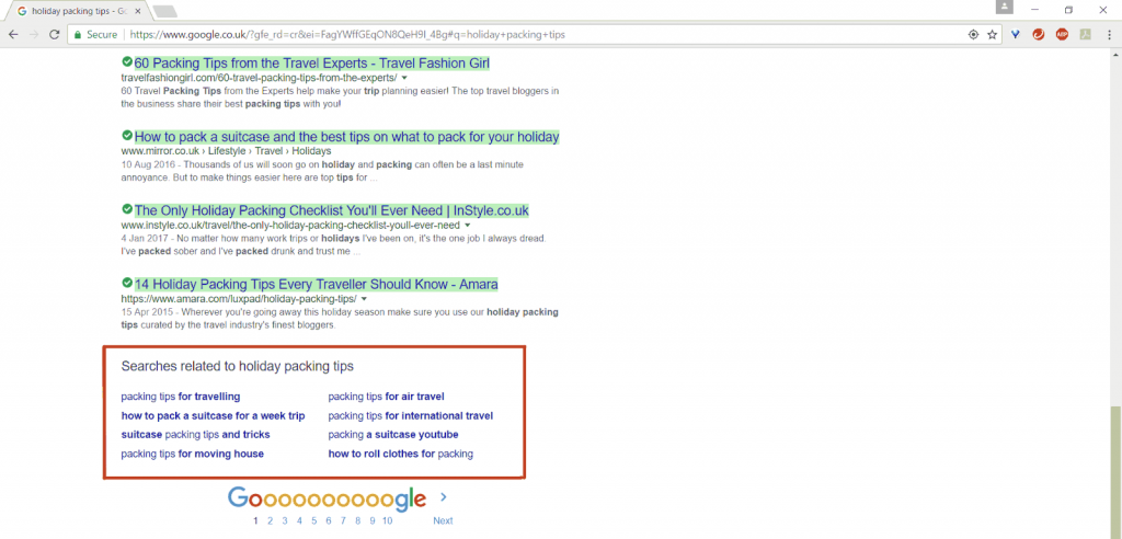 LSI related keyword search in Google to conduct seo content audit checklist